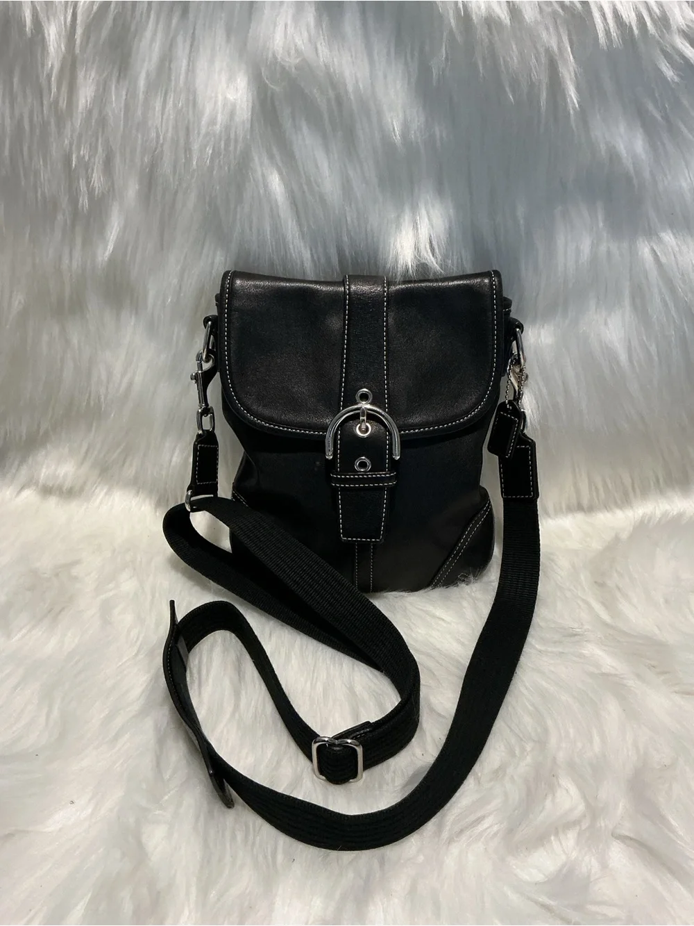 Vintage Coach Black Leather Soho Buckle Flap Crossbody Bag